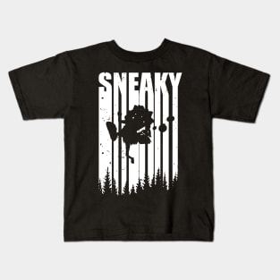 Silhouette Sneaky Sasquatch Who Run Away from People Distressed Cool Typography Kids T-Shirt